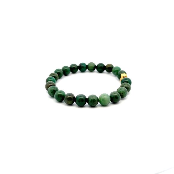 24K Gold Money Bag Stretchable Bracelet Gemstones Natural African Jade 8mm S6.5" - Picture 4 of 5